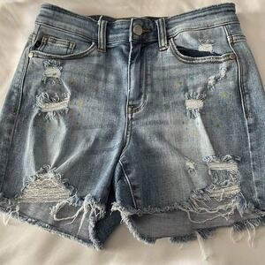 Judy Blue Paint Splatter‎ Jean Shorts Small S Distressed Freyed Casual Jorts